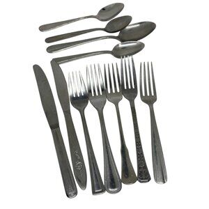 VTG Eclectic 11-Pcs Silver-Toned Flatware Set Mismatched Cutlery Assortment MCM